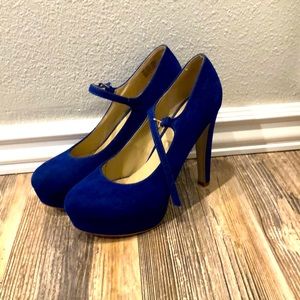 Blue suede heels